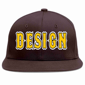 Custom Brown Gold-Black Flat Eaves Sport Baseball Cap Design for Men/Women/Youth