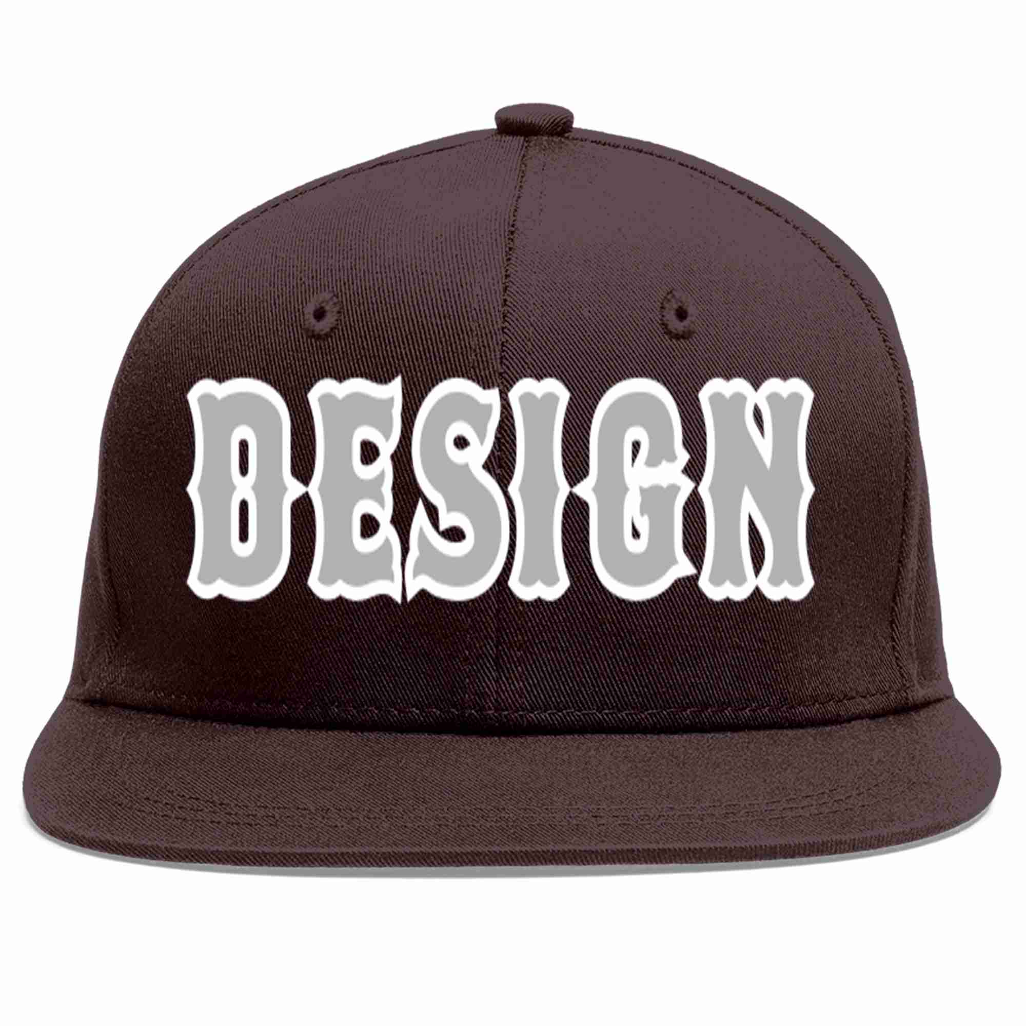 Custom Brown Gray-White Flat Eaves Sport Baseball Cap Design for Men/Women/Youth