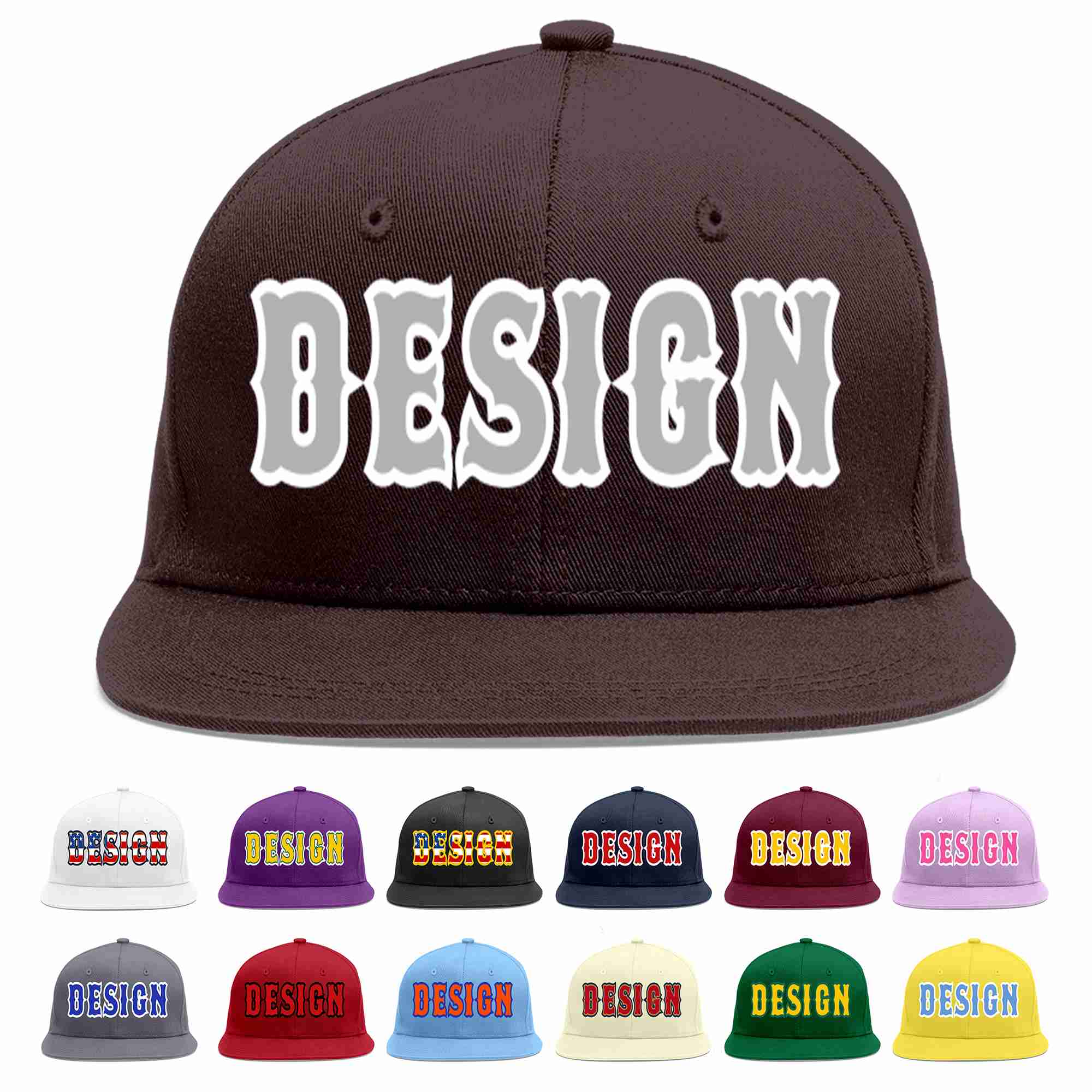 Custom Brown Gray-White Flat Eaves Sport Baseball Cap Design for Men/Women/Youth