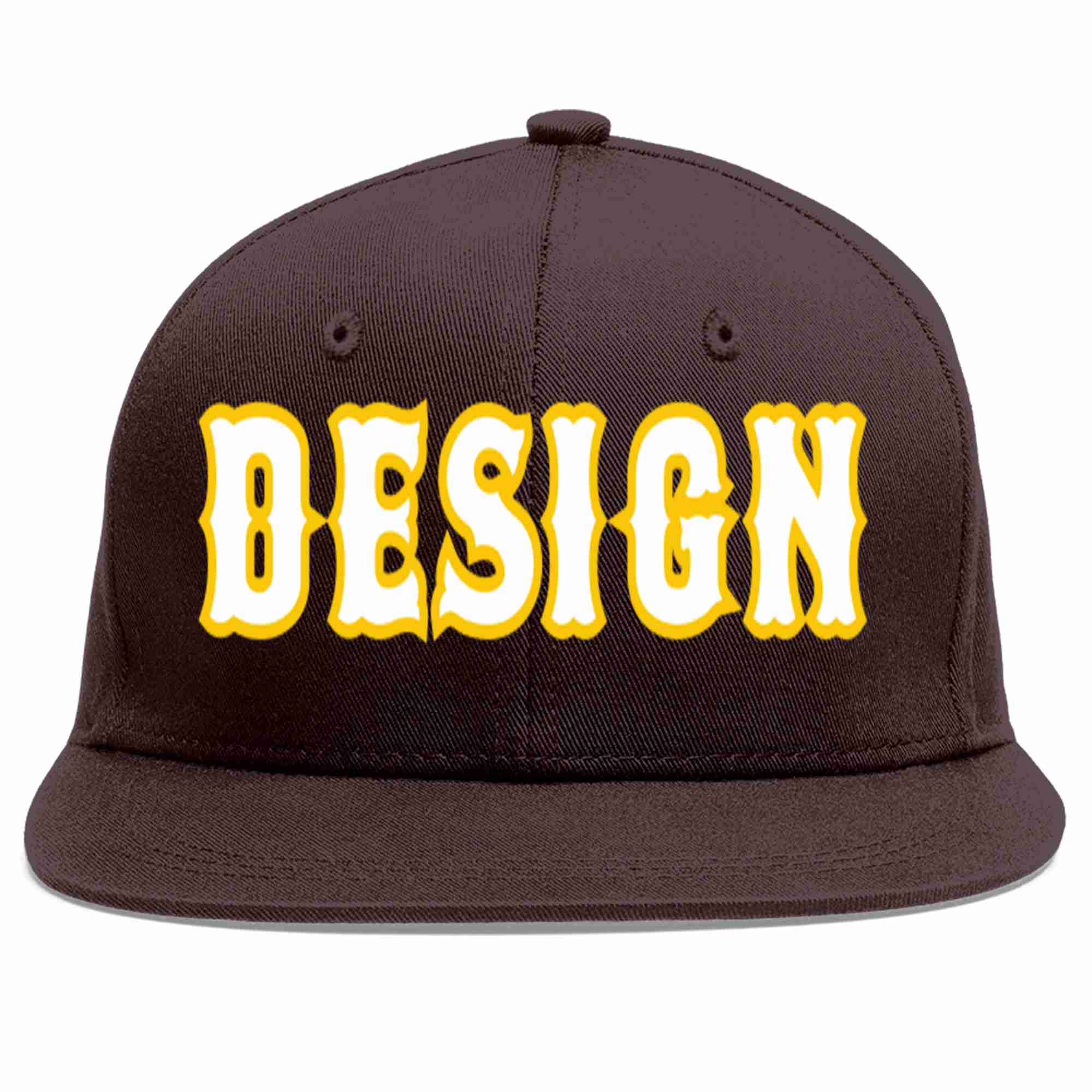 Custom Brown White-Gold Flat Eaves Sport Baseball Cap Design for Men/Women/Youth