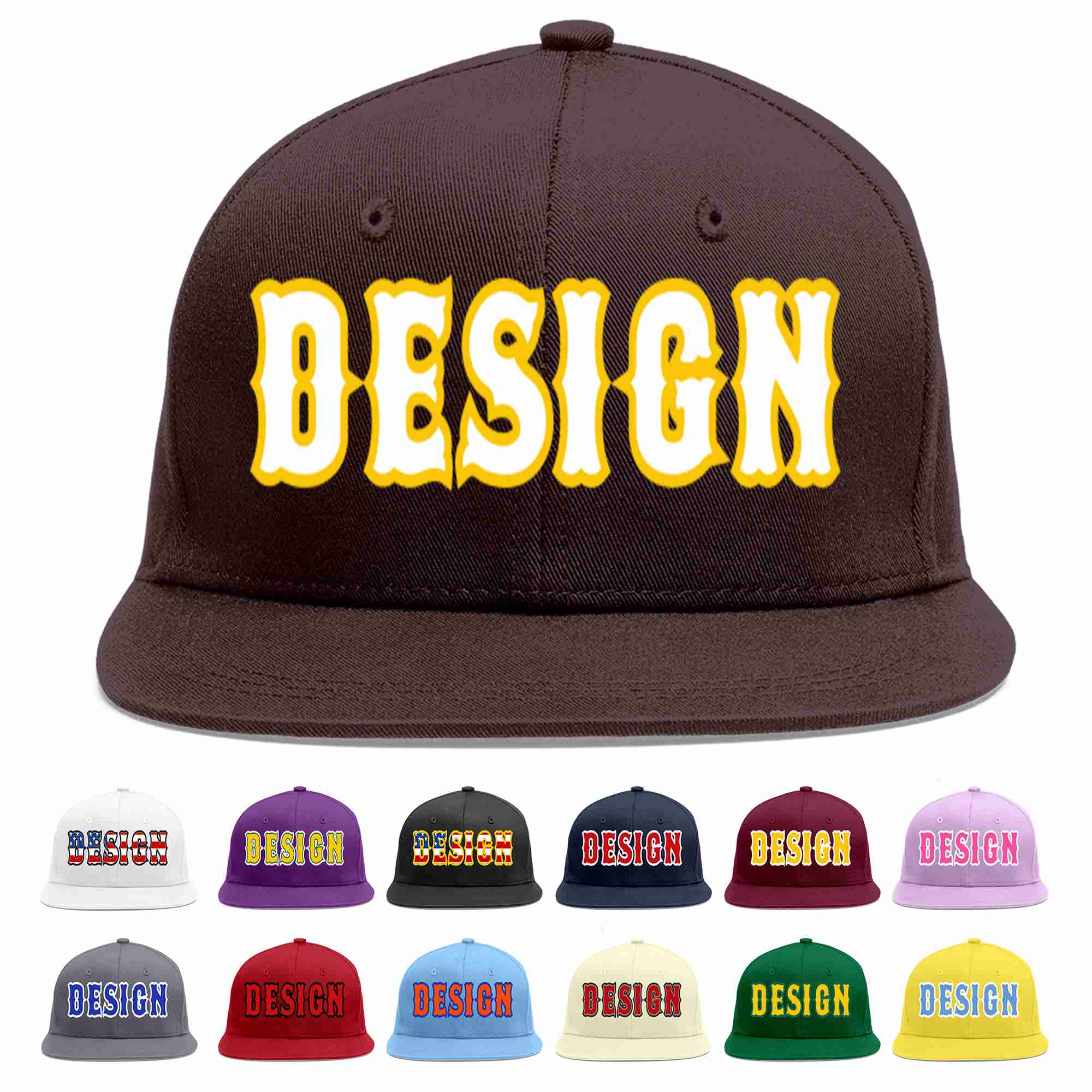 Custom Brown White-Gold Flat Eaves Sport Baseball Cap Design for Men/Women/Youth