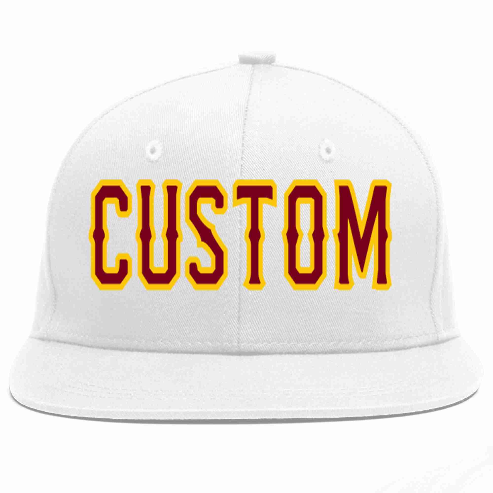 Custom White Crimson-Gold Casual Sport Baseball Cap