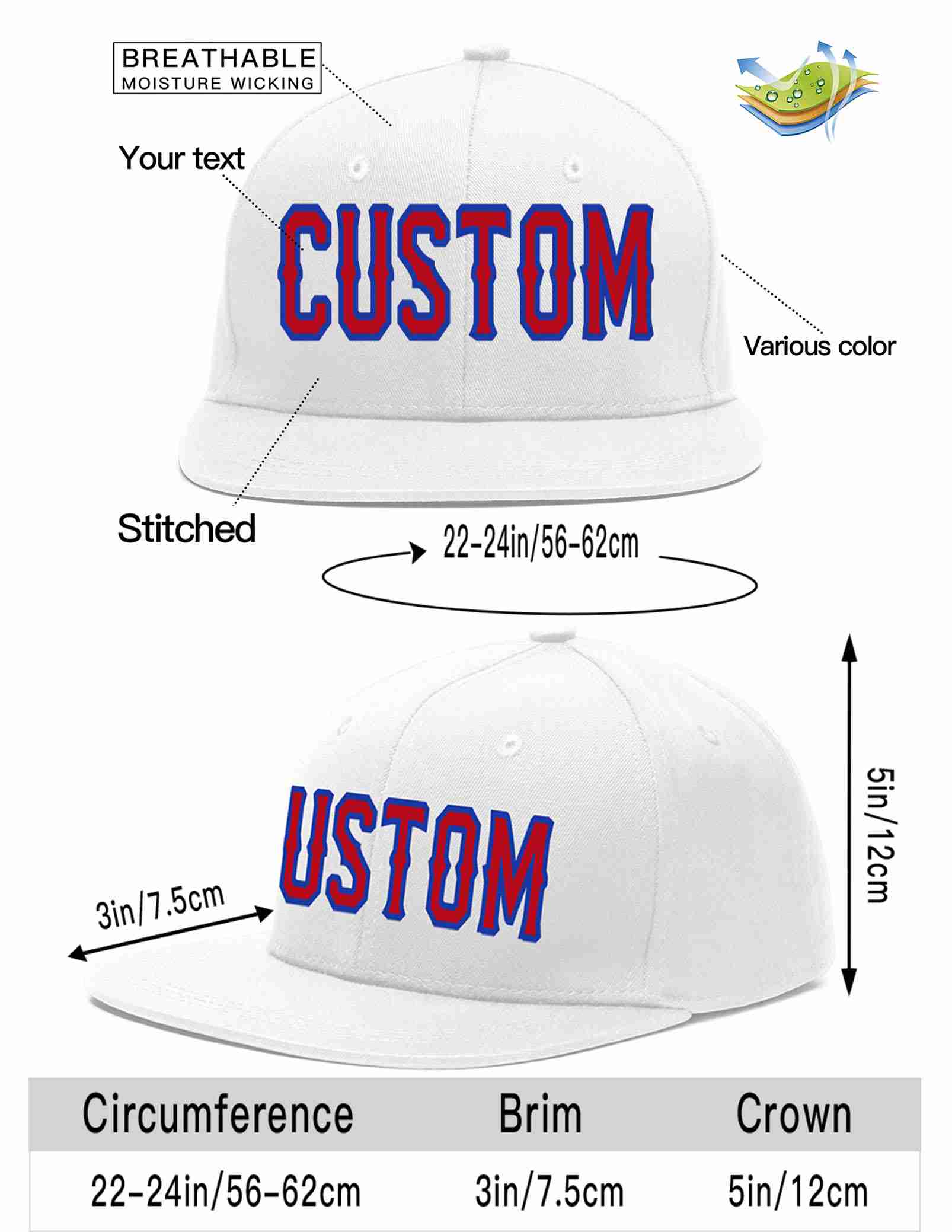 Custom White Red-Royal Casual Sport Baseball Cap