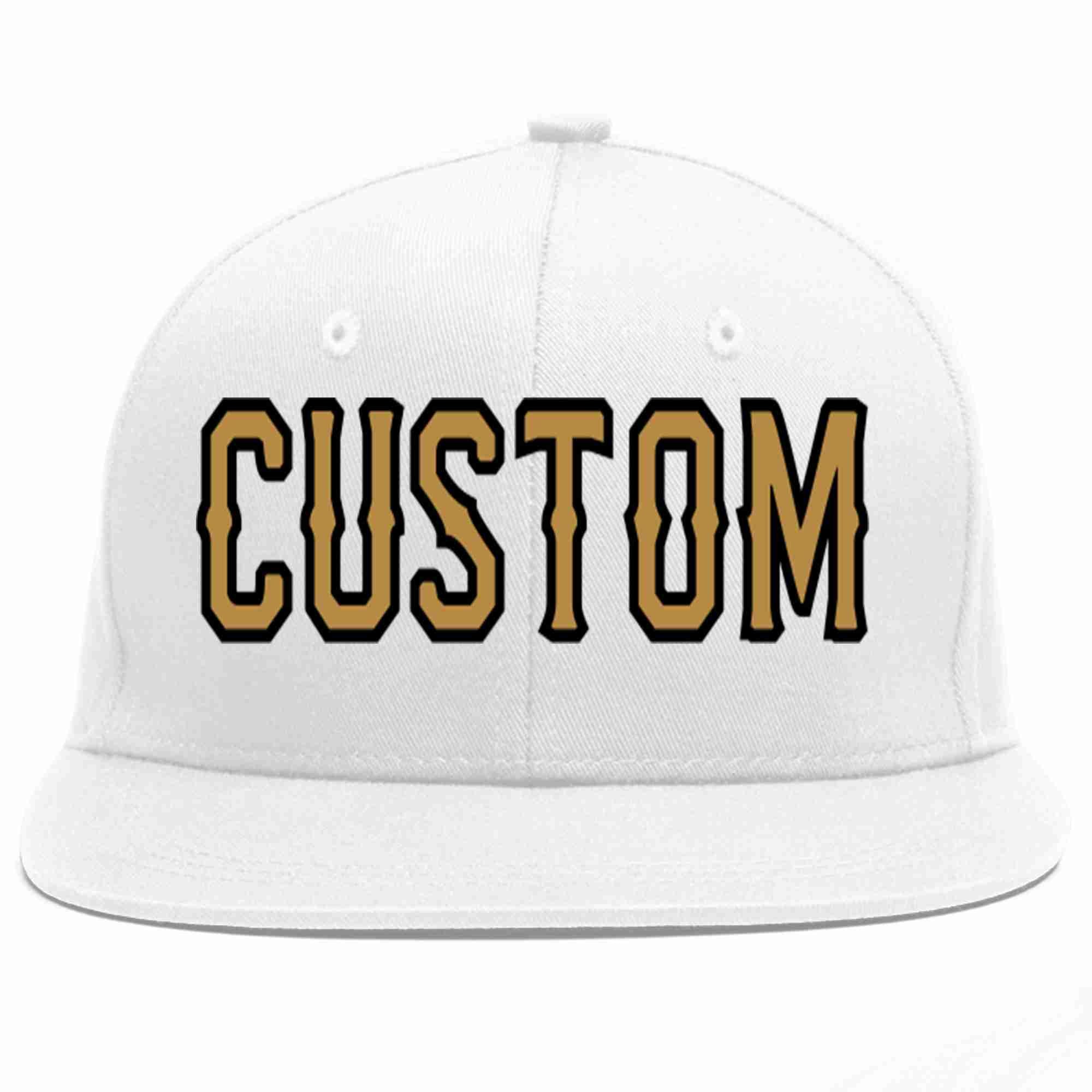 Custom White Old Gold-Black Casual Sport Baseball Cap