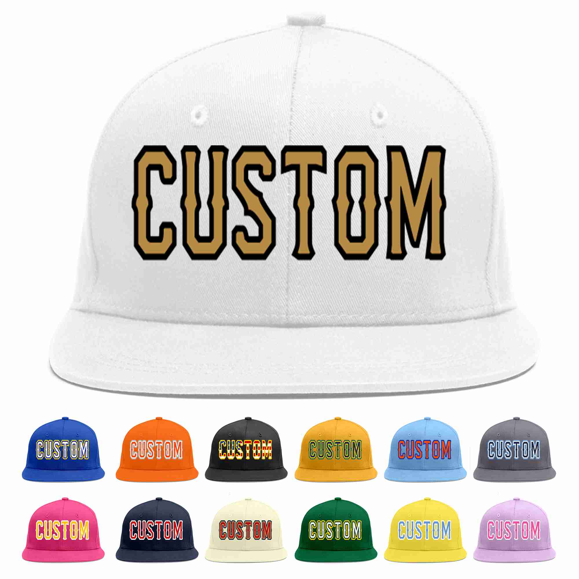 Custom White Old Gold-Black Casual Sport Baseball Cap