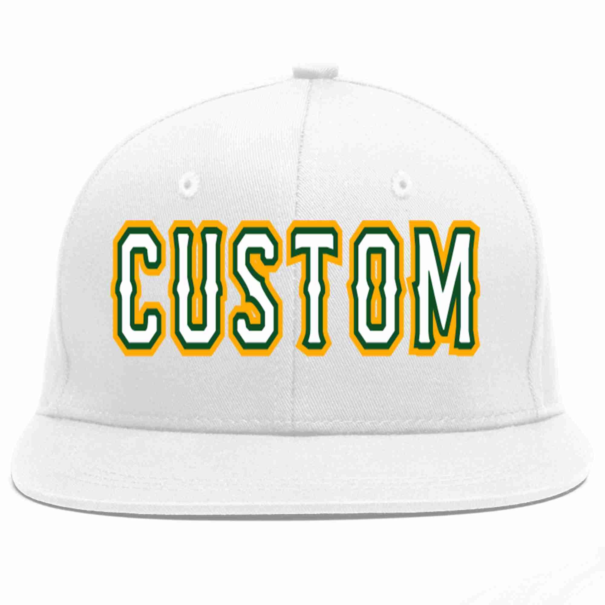 Custom White White-Kelly Green Casual Sport Baseball Cap