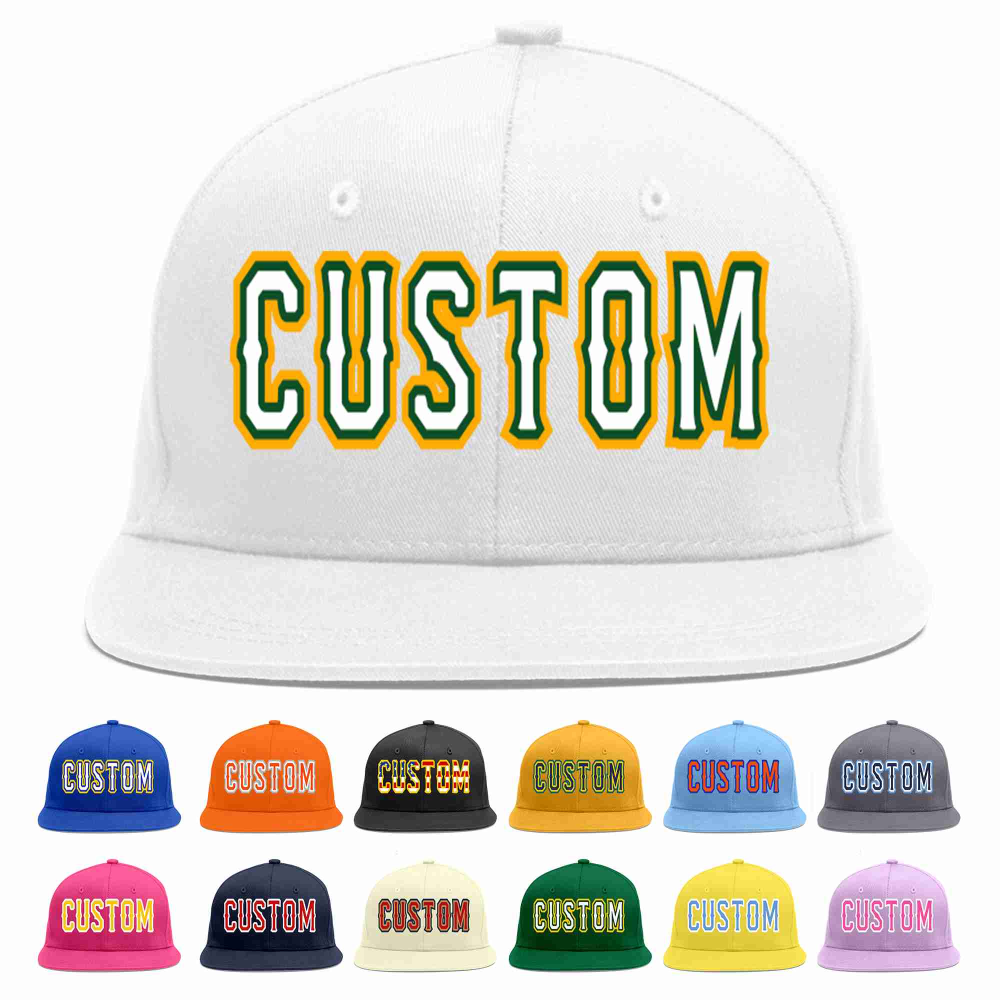 Custom White White-Kelly Green Casual Sport Baseball Cap