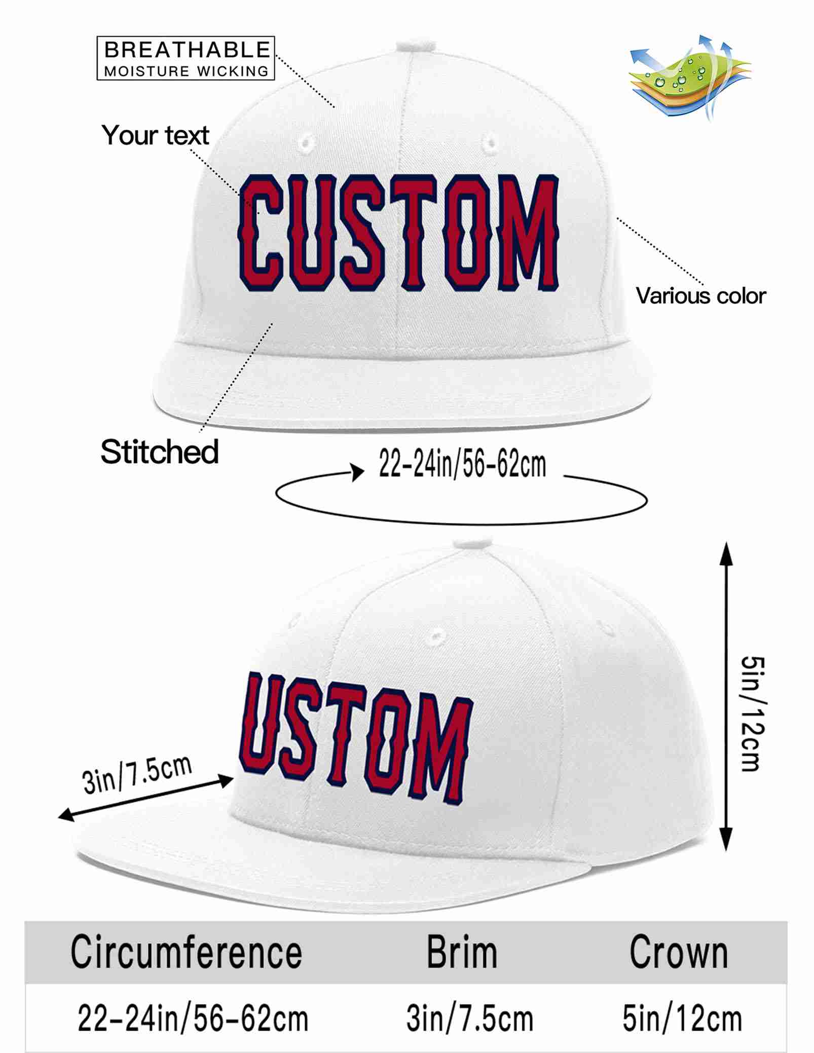 Custom White Red-Navy Casual Sport Baseball Cap