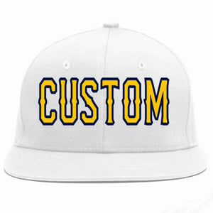 Custom White Gold-Navy Casual Sport Baseball Cap