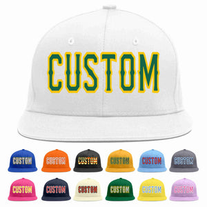 Custom White Kelly Green-Gold Casual Sport Baseball Cap