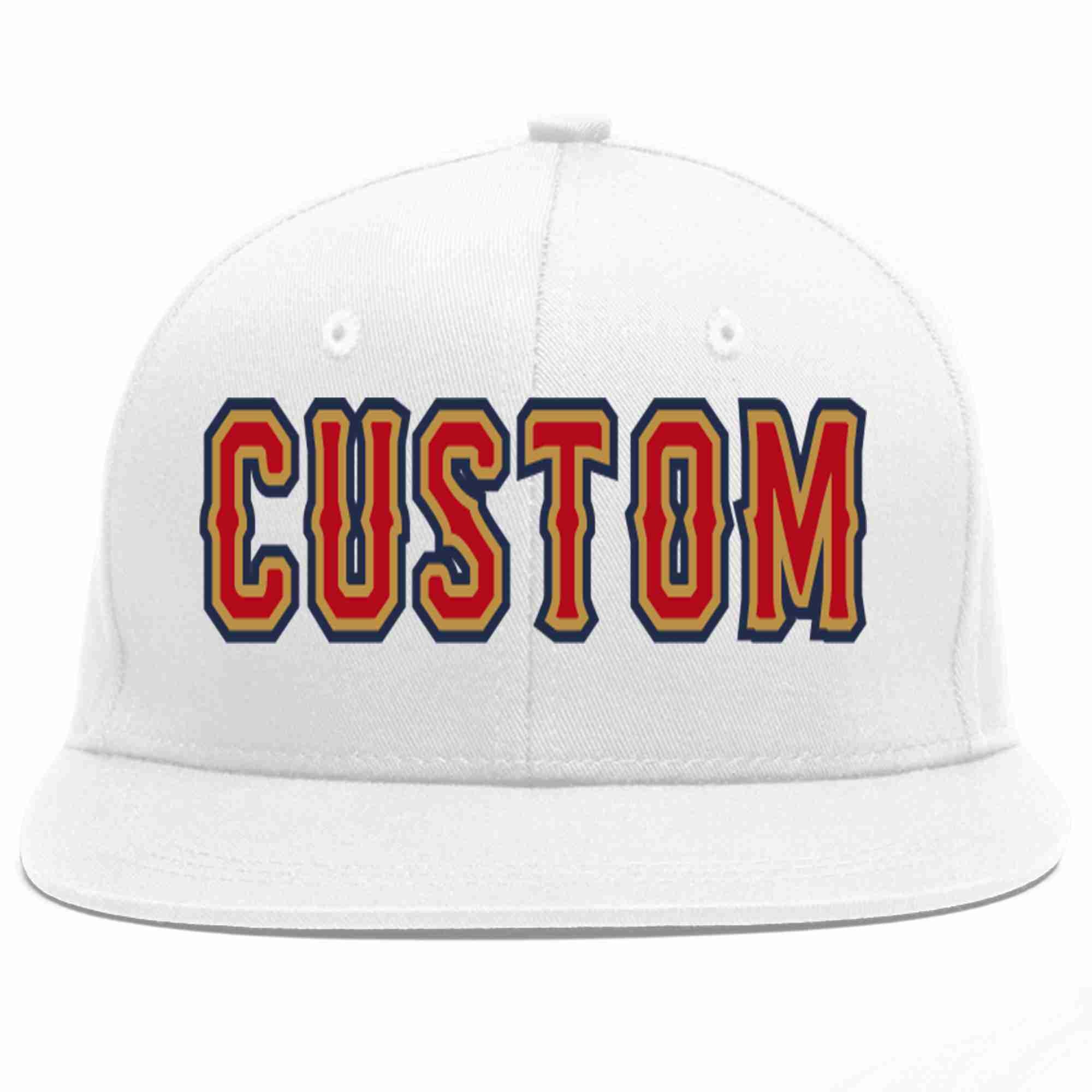 Custom White Red-Old Gold Casual Sport Baseball Cap