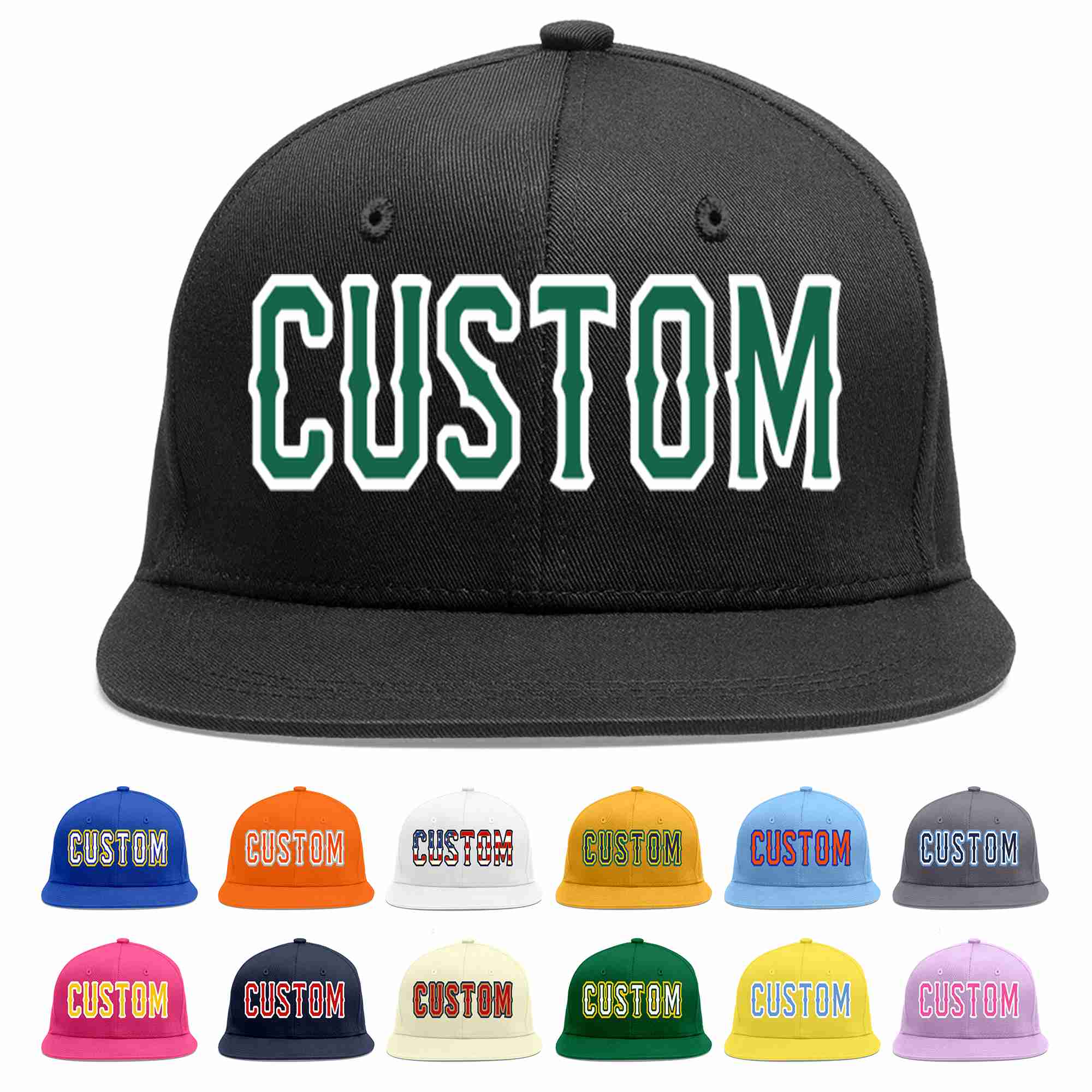 Custom Black Kelly Green-White Casual Sport Baseball Cap