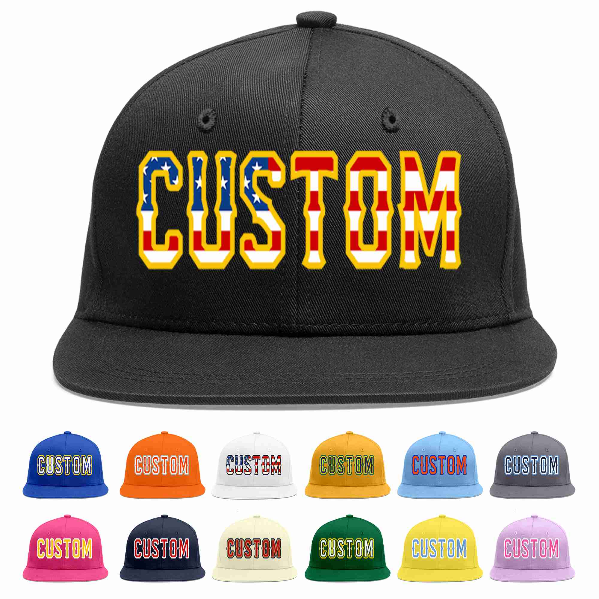 Custom Black Vintage?USA?Flag-Gold Casual Sport Baseball Cap