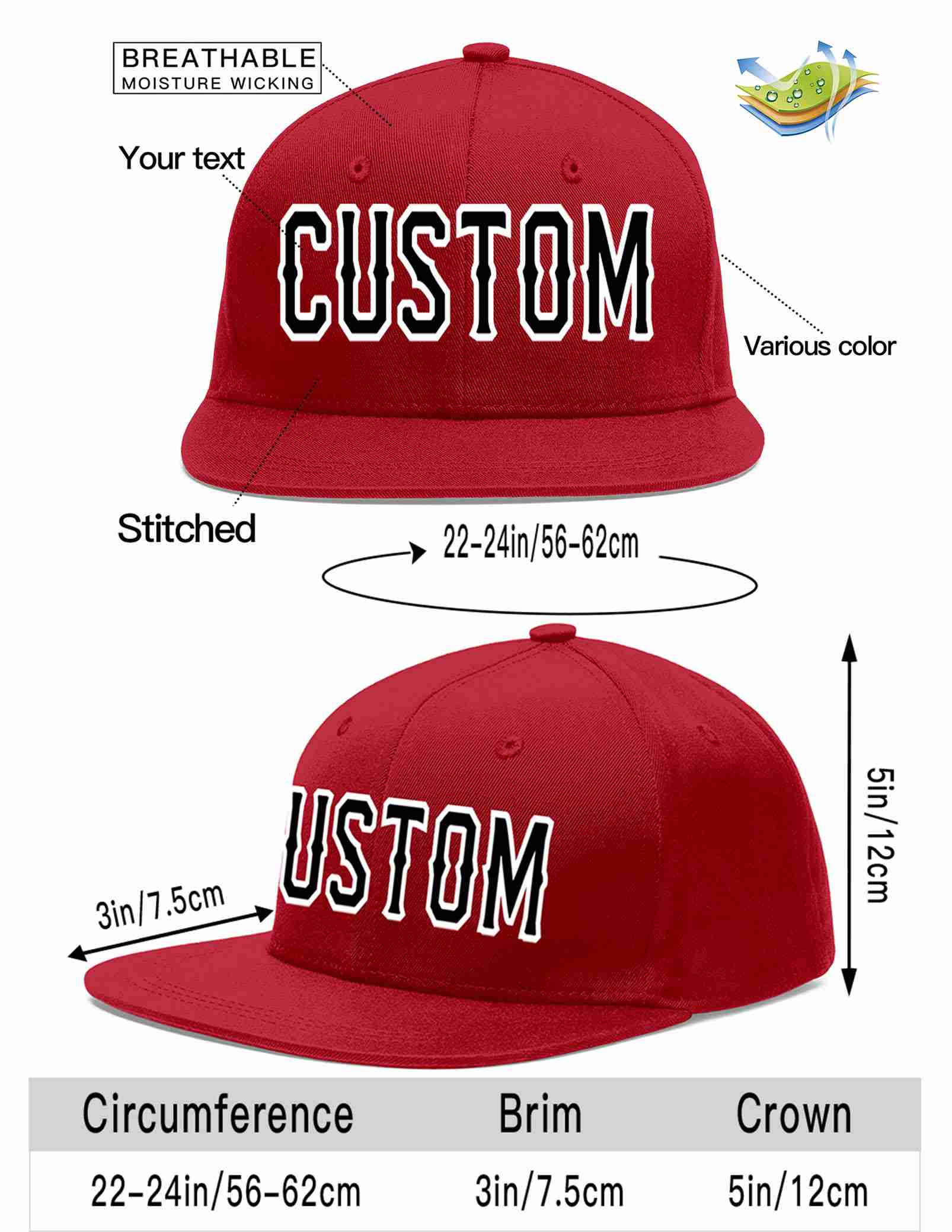 Custom Red Black-White Casual Sport Baseball Cap