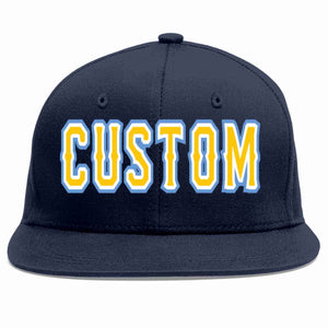 Custom Navy Gold-White Casual Sport Baseball Cap