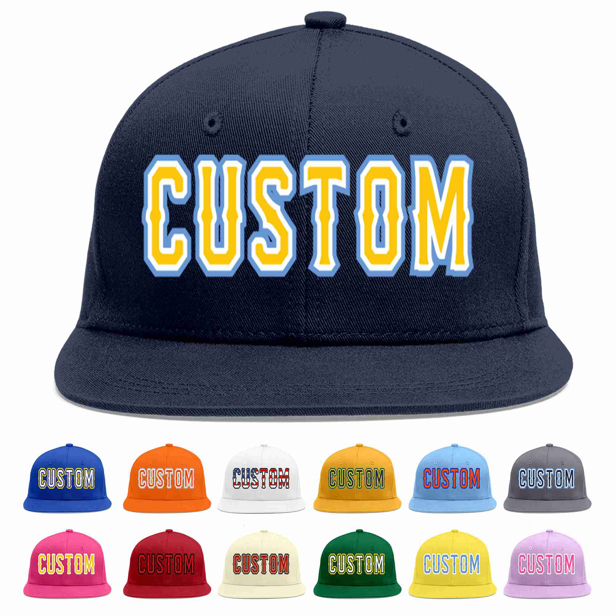 Custom Navy Gold-White Casual Sport Baseball Cap