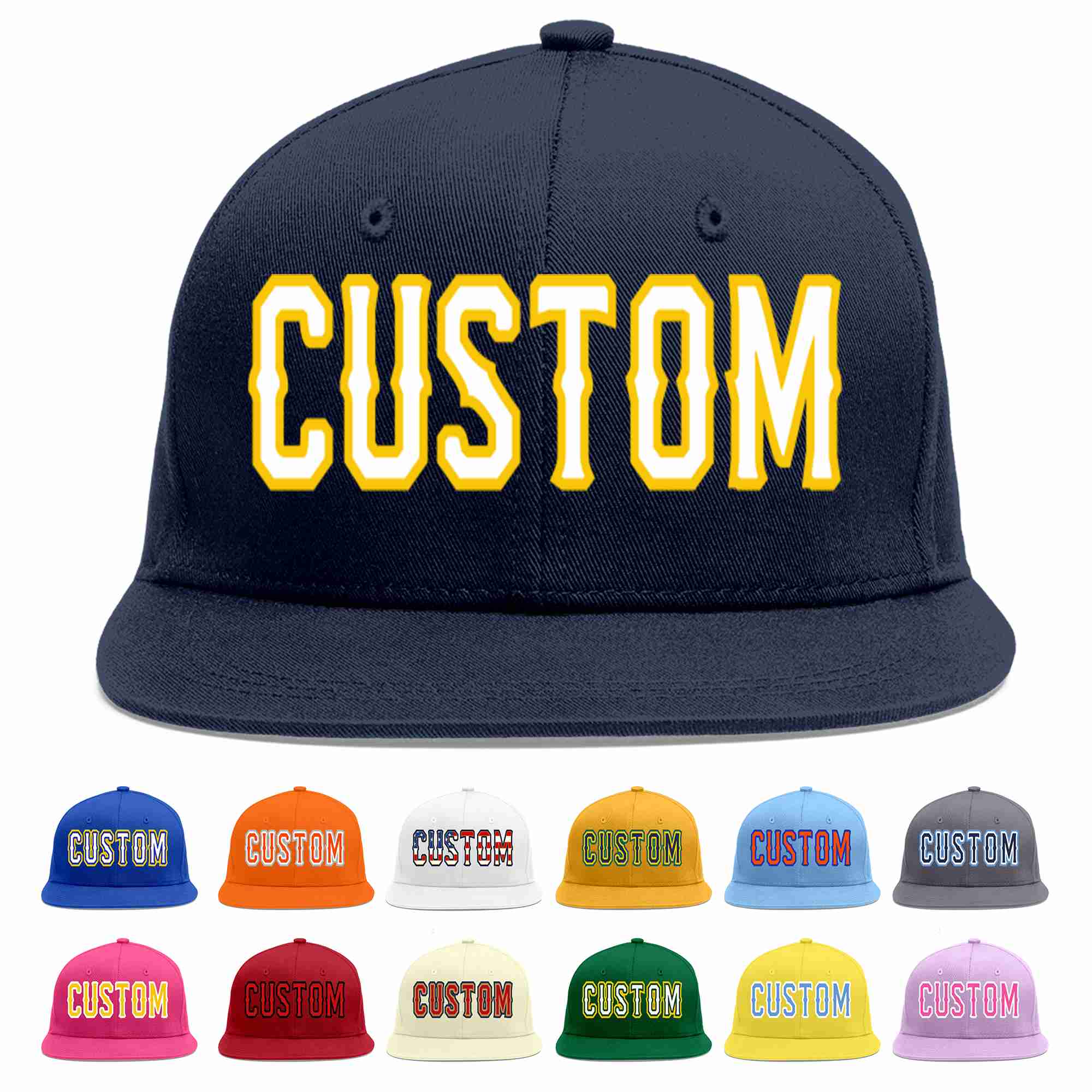 Custom Navy White-Gold Casual Sport Baseball Cap