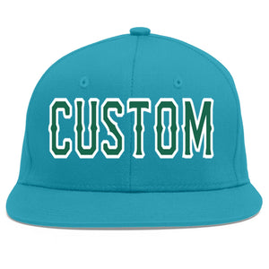 Custom Aqua Kelly Green-White Flat Eaves Sport Baseball Cap