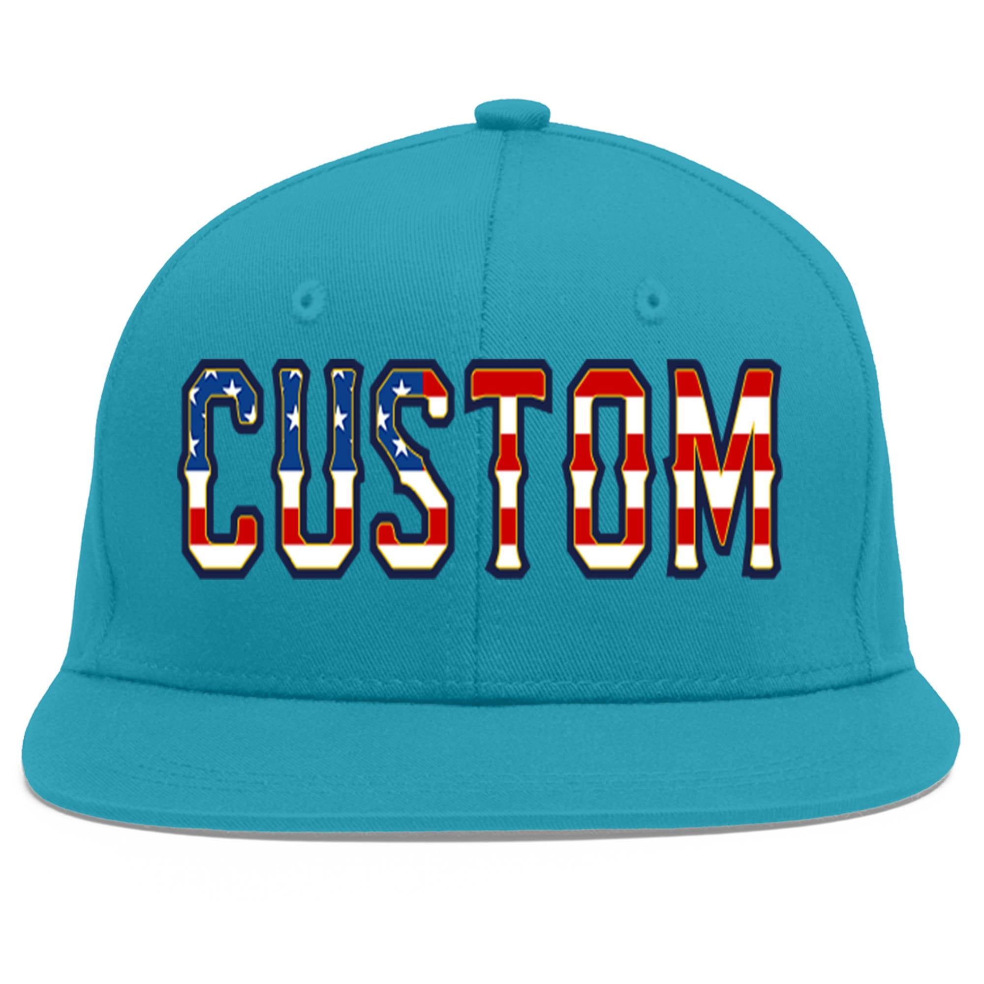 Custom Aqua Vintage USA Flag-Gold Flat Eaves Sport Baseball Cap