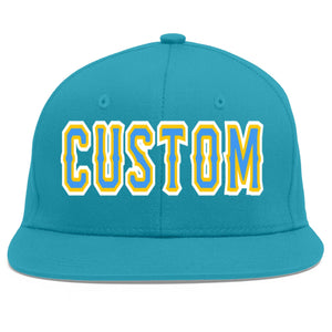 Casquette de baseball sport personnalisée Aqua Powder bleu-or Flat Eaves