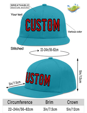 Custom Aqua Red-Black Flat Eaves Sport Baseball Cap