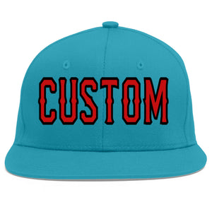 Custom Aqua Red-Black Flat Eaves Sport Baseball Cap