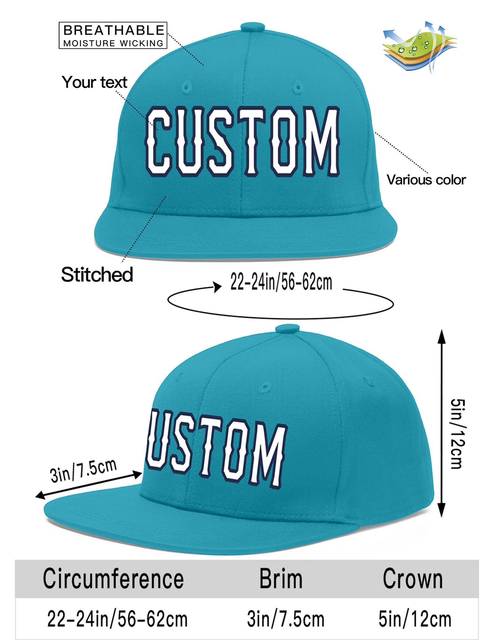 Custom Aqua White-Navy Flat Eaves Sport Baseball Cap