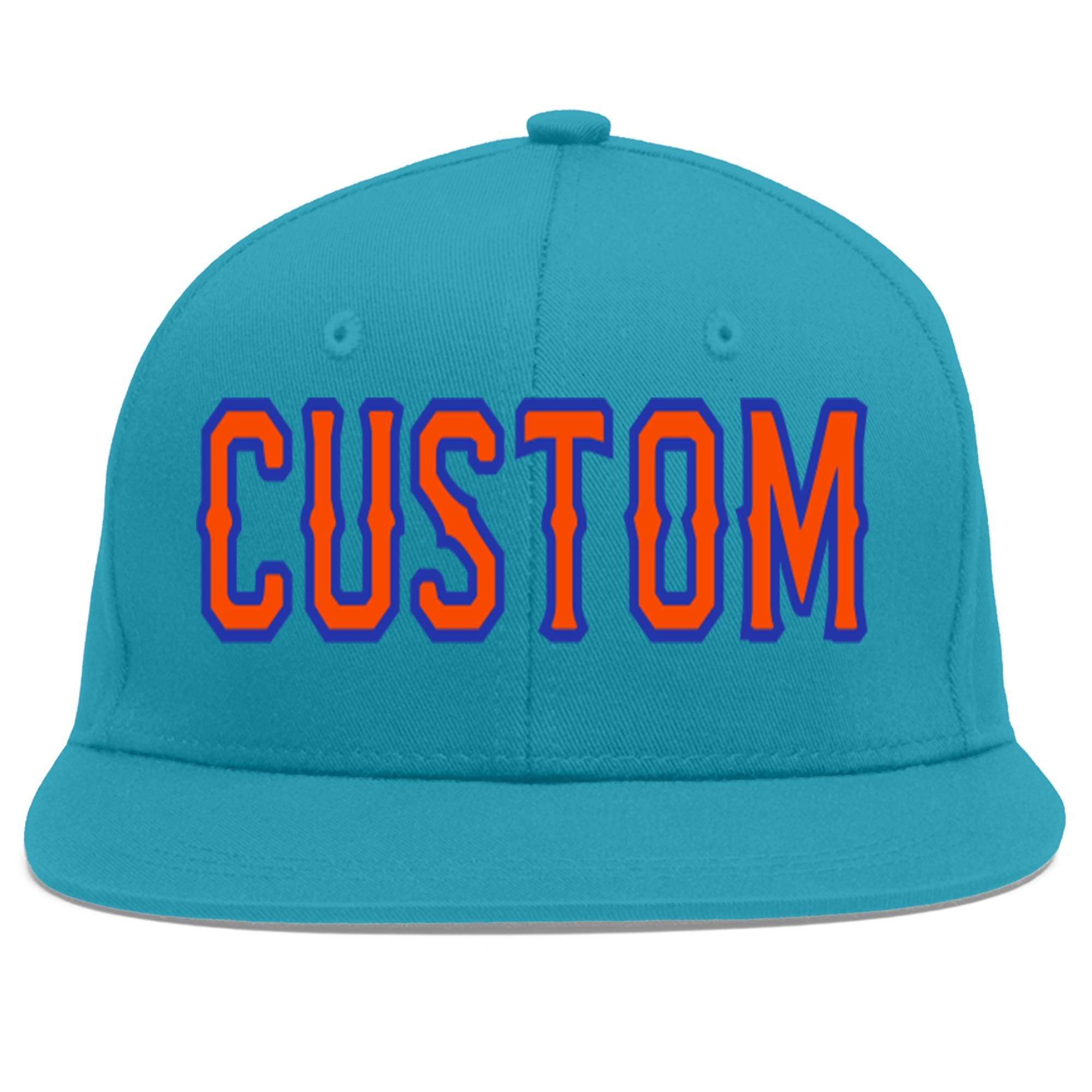 Casquette de baseball personnalisée Aqua Orange-Royal Flat Eaves Sport