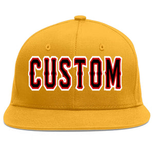 Custom Gold Black-Red Flat Eaves Sport Baseball Cap