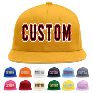 Custom Gold Black-Red Flat Eaves Sport Baseball Cap