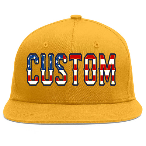 Custom Gold Vintage USA Flag-Gold Flat Eaves Sport Baseball Cap