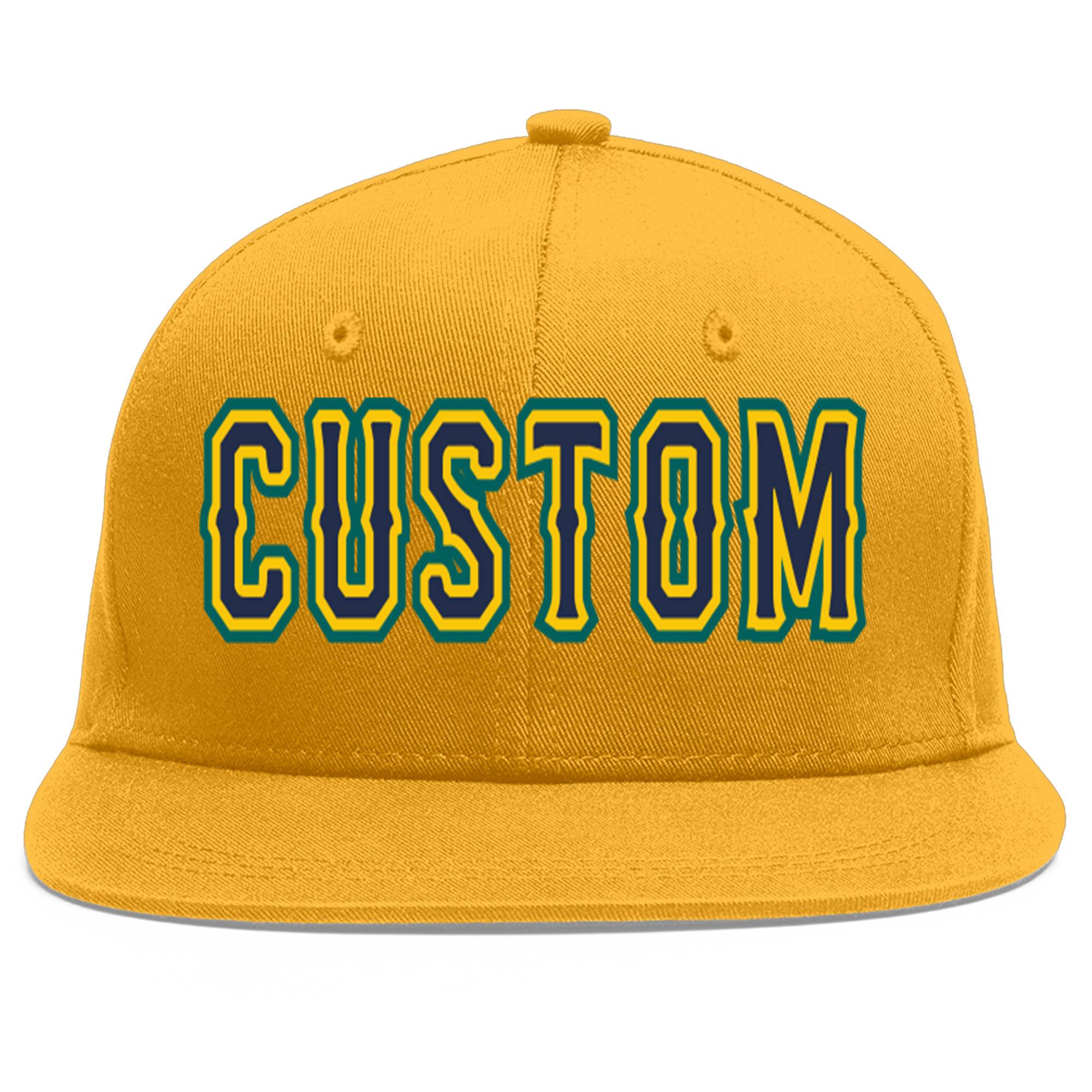 Custom Gold Navy-Gold Flat Eaves Sport Baseball Cap