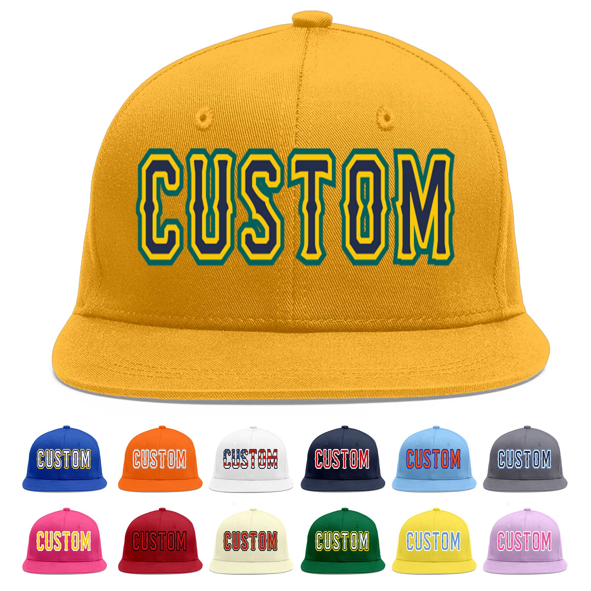 Custom Gold Navy-Gold Flat Eaves Sport Baseball Cap