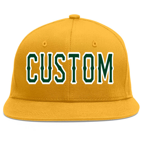 Custom Gold Green-White Flat Eaves Sport Baseball Cap