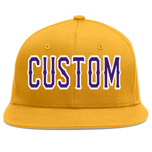 Custom Gold purple-White Flat Eaves Sport Baseball Cap