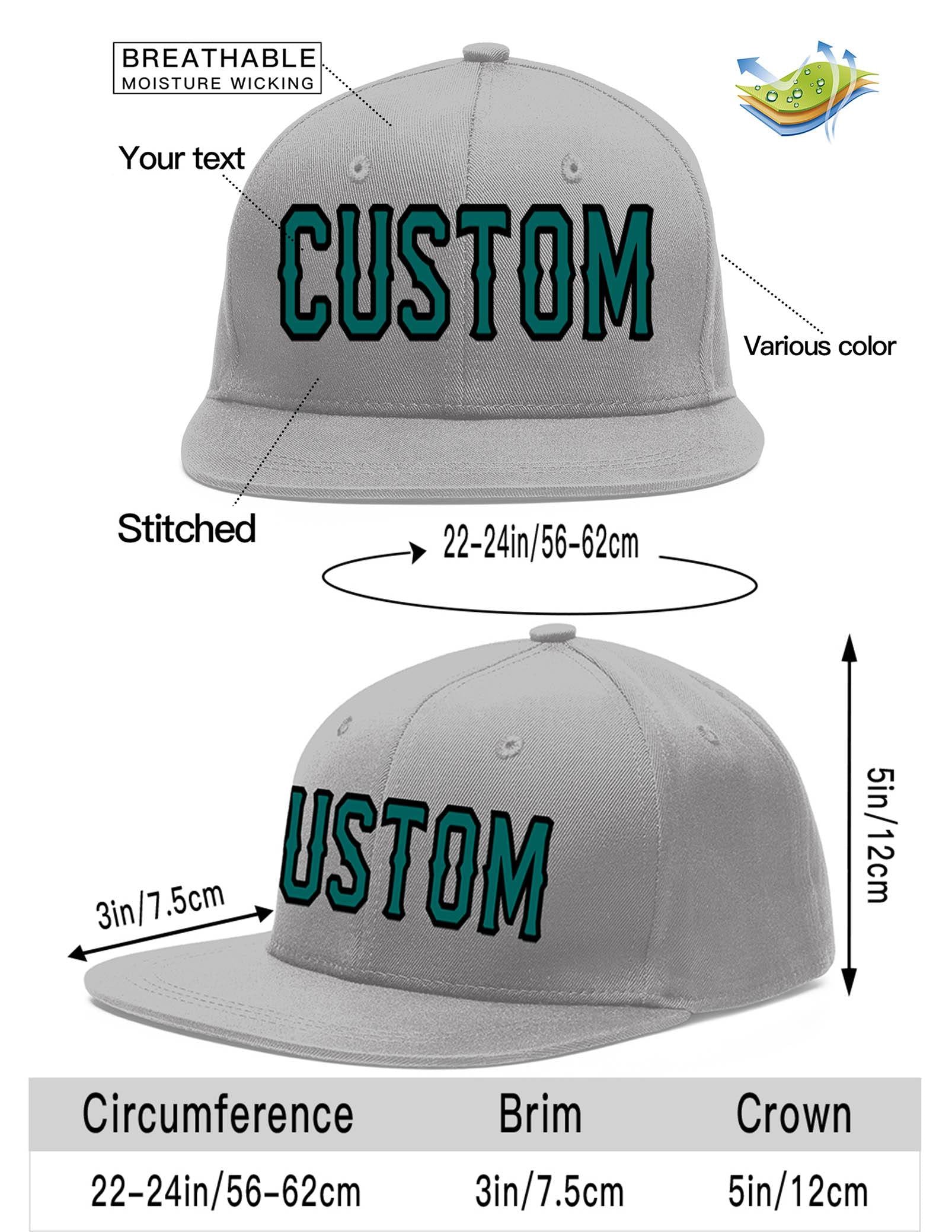 Custom Gray Aqua-Black Flat Eaves Sport Baseball Cap