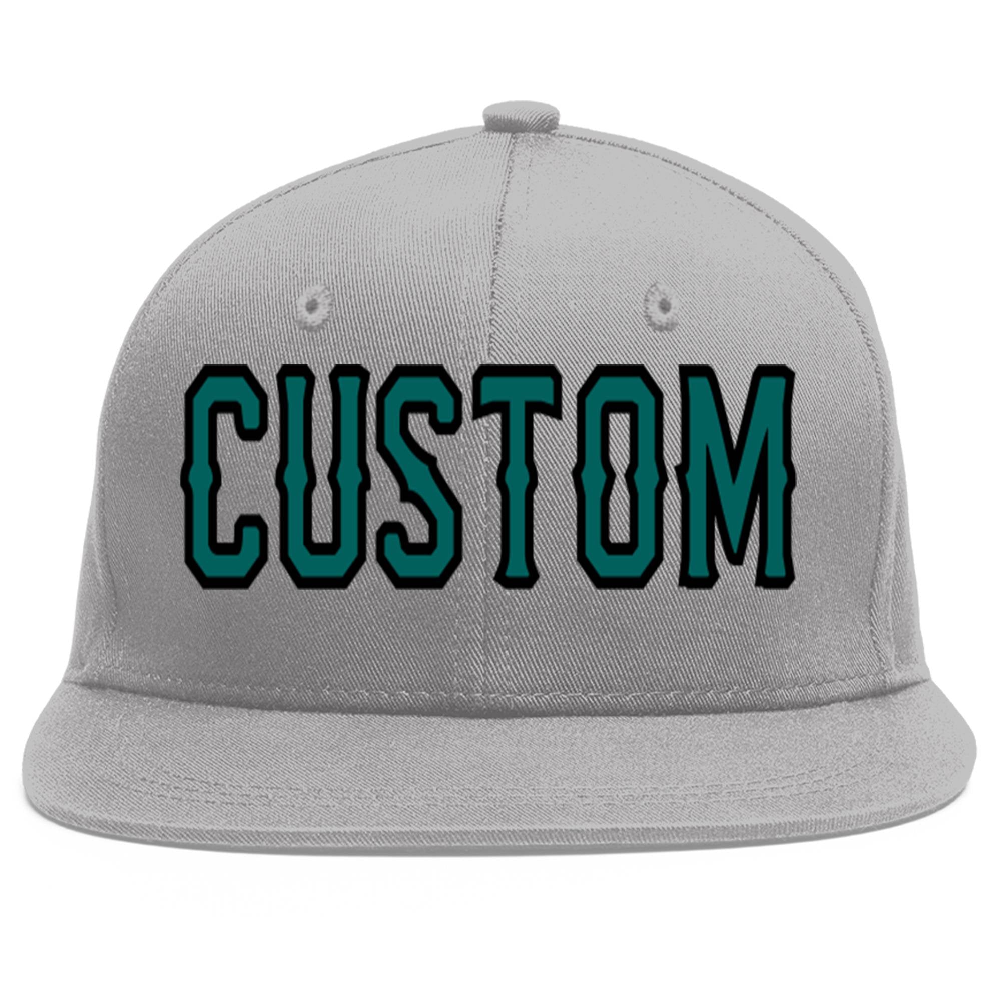 Casquette de baseball sport personnalisée gris aqua-noir plat Eaves