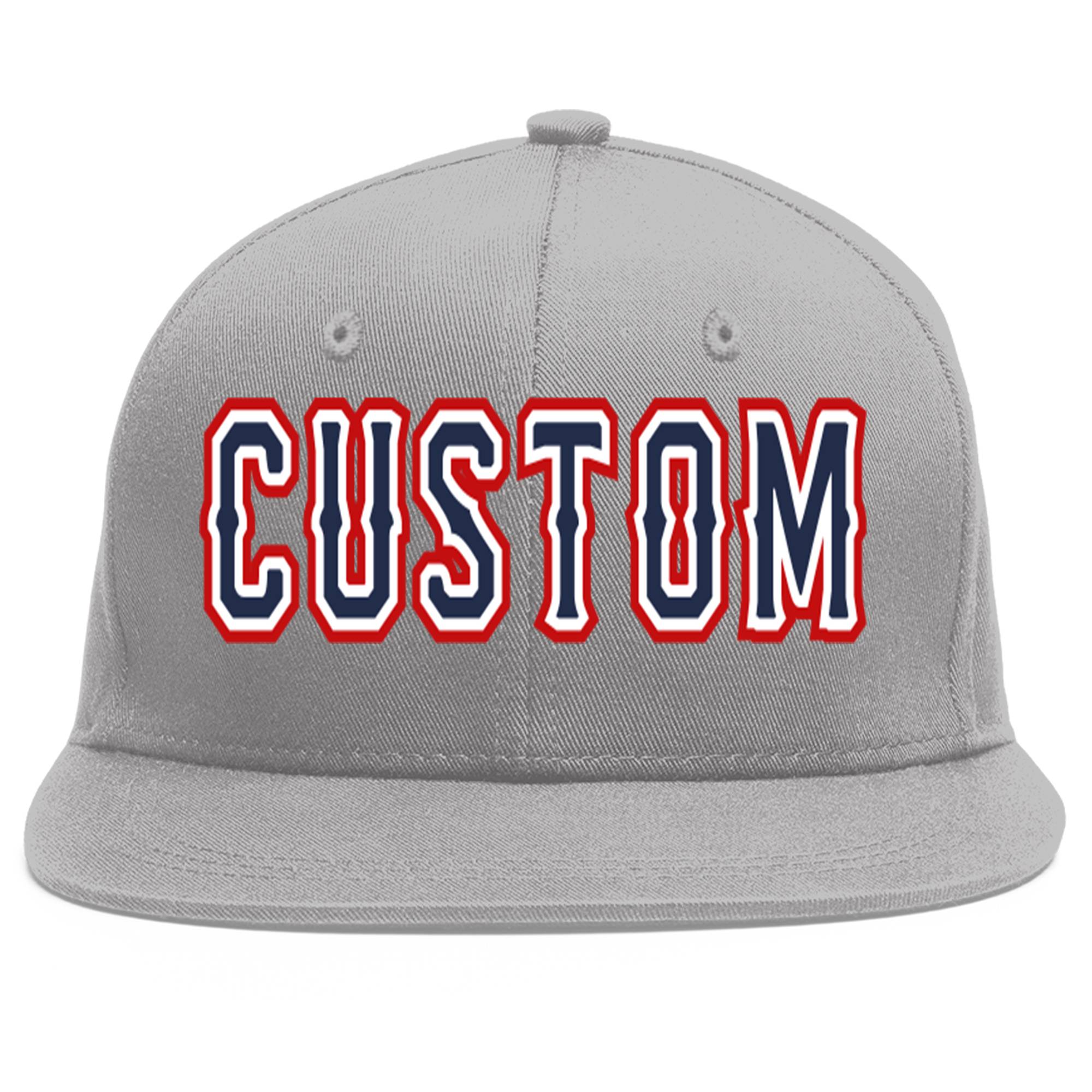 Custom Gray Navy-White Flat Eaves Sport Baseball Cap