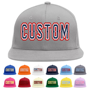 Custom Gray Navy-White Flat Eaves Sport Baseball Cap