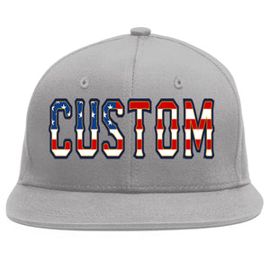 Custom Gray Vintage USA Flag-Gold Flat Eaves Sport Baseball Cap