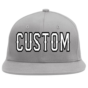 Custom Gray White-Black Flat Eaves Sport Baseball Cap