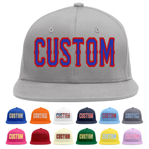 Custom Gray Royal-Red Flat Eaves Sport Baseball Cap