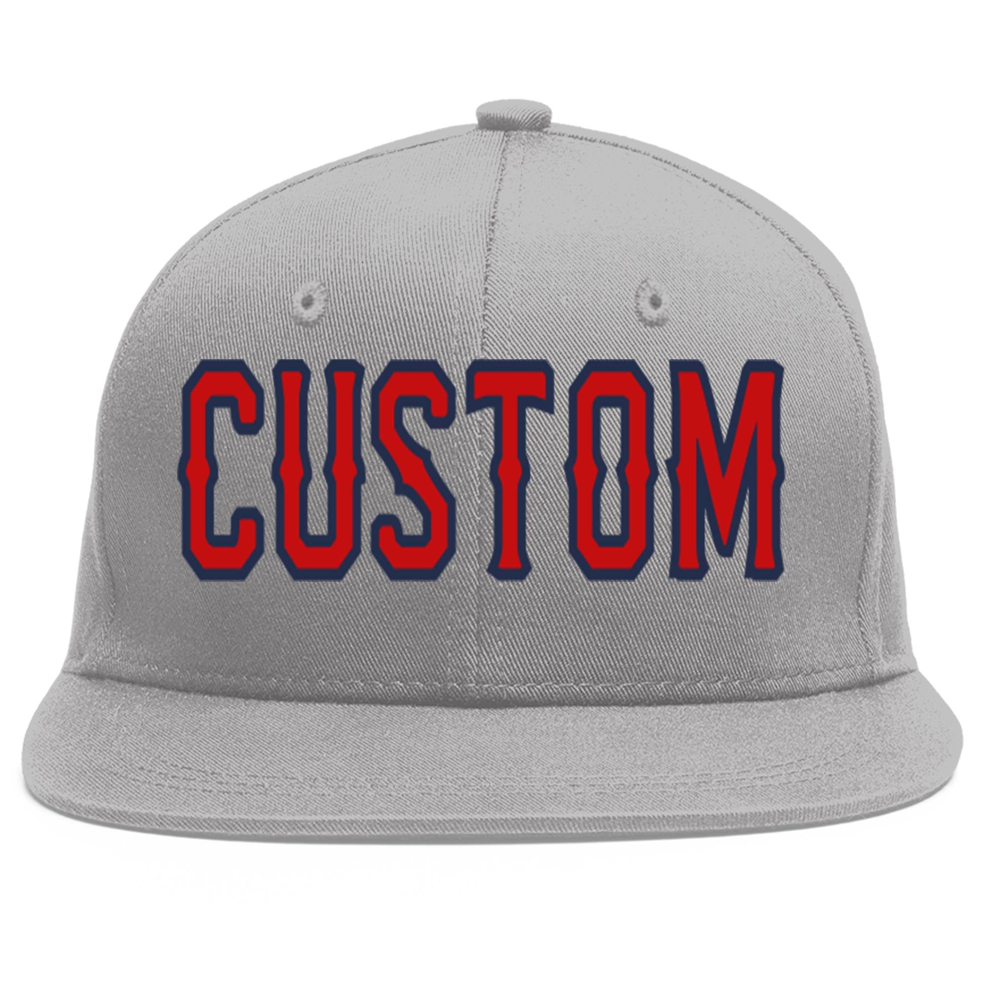 Custom Gray Red-Navy Flat Eaves Sport Baseball Cap