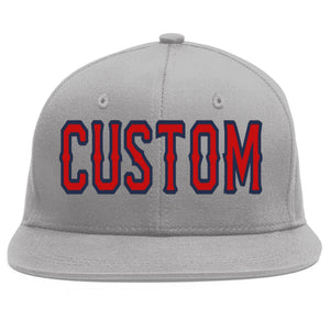 Custom Gray Red-Navy Flat Eaves Sport Baseball Cap