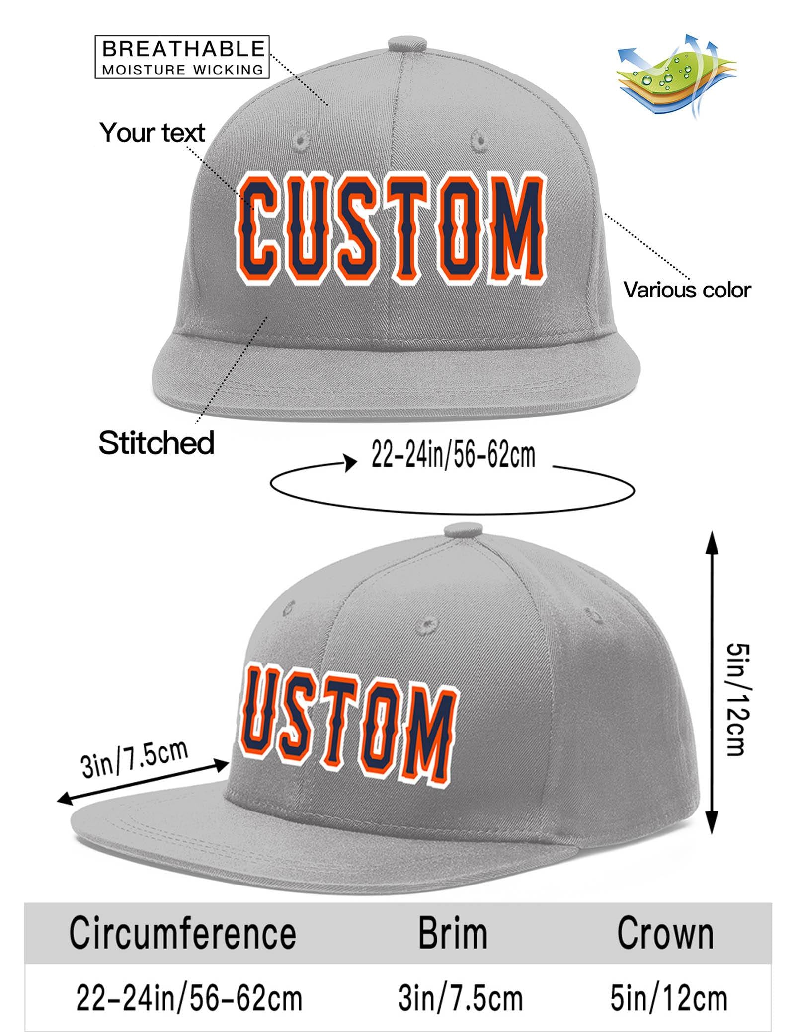 Custom Gray Navy-Orange Flat Eaves Sport Baseball Cap