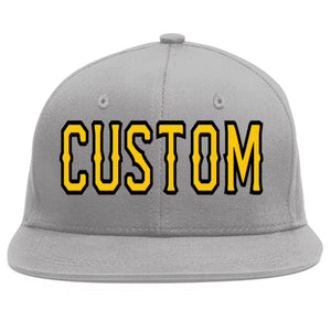 Custom Gray Gold-Black Flat Eaves Sport Baseball Cap