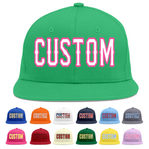 Custom Teal White-Pink Flat Eaves Sport Baseball Cap