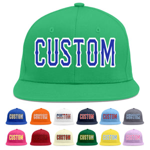 Custom Teal Royal-White Flat Eaves Sport Baseball Cap