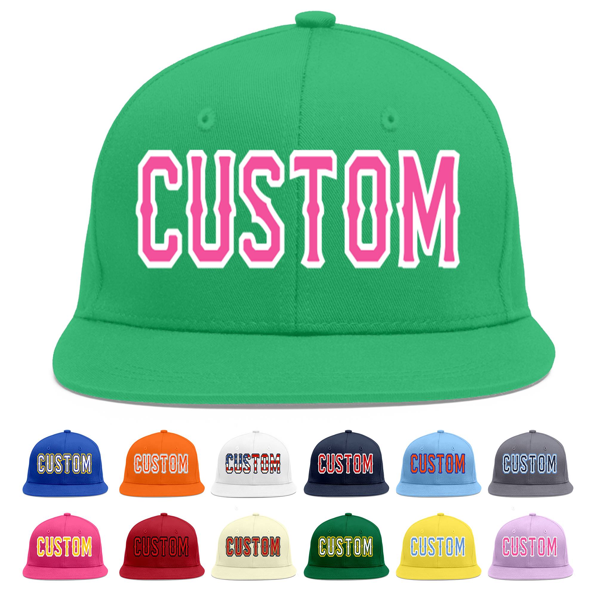 Custom Teal Pink-White Flat Eaves Sport Baseball Cap