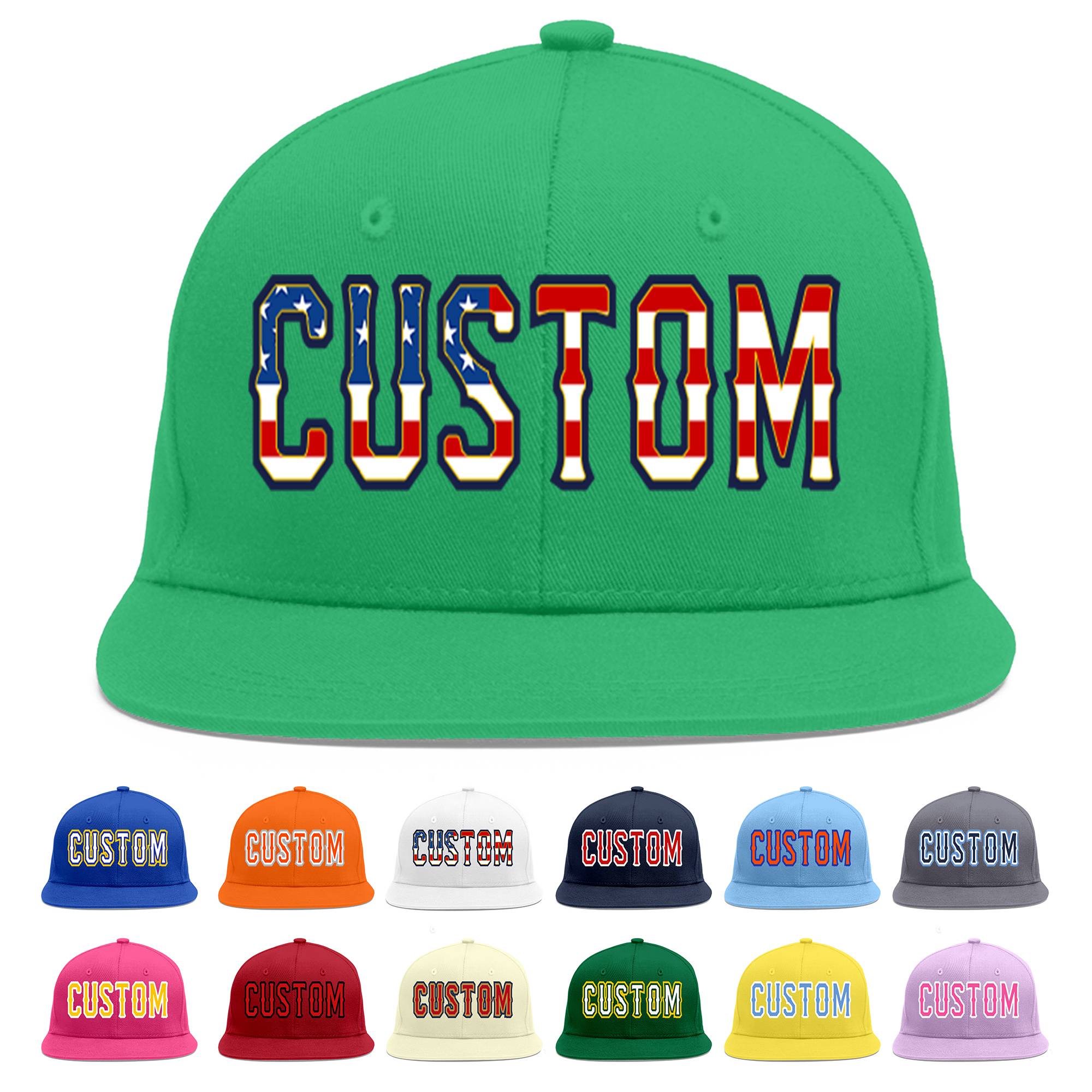 Custom Teal Vintage USA Flag-Gold Flat Eaves Sport Baseball Cap